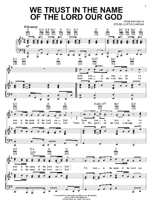 Steve Green We Trust In The Name Of The Lord Our God sheet music notes and chords arranged for Piano, Vocal & Guitar Chords (Right-Hand Melody)