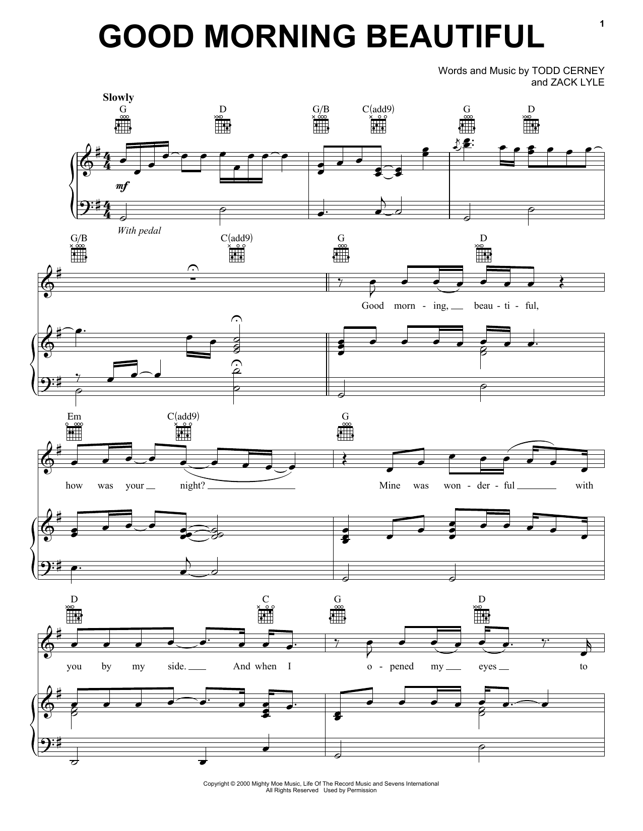Steve Holy Good Morning Beautiful sheet music notes and chords arranged for Piano, Vocal & Guitar Chords (Right-Hand Melody)