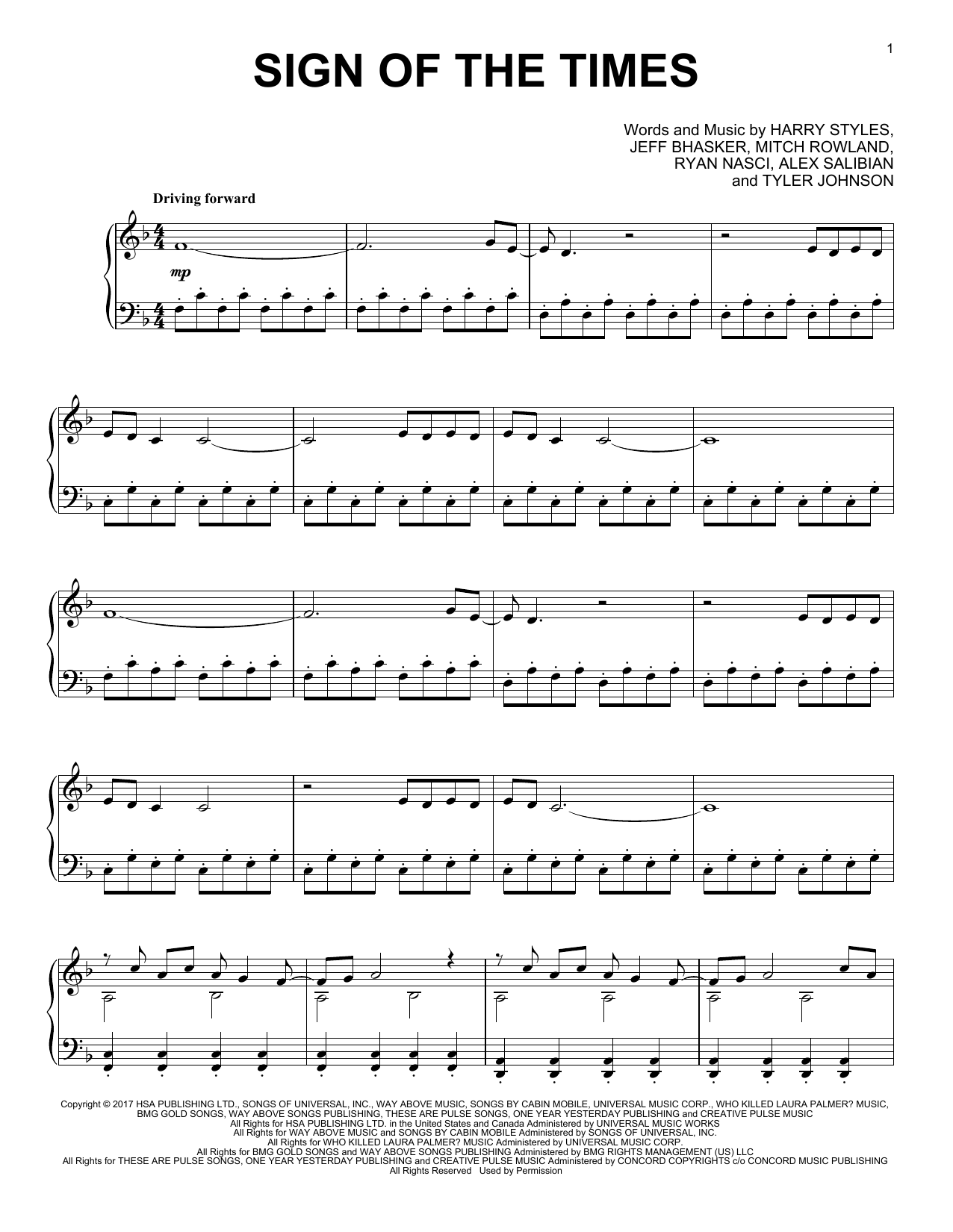 Steve Horner Sign Of The Times (from the Netflix series Bridgerton) sheet music notes and chords arranged for Piano Solo