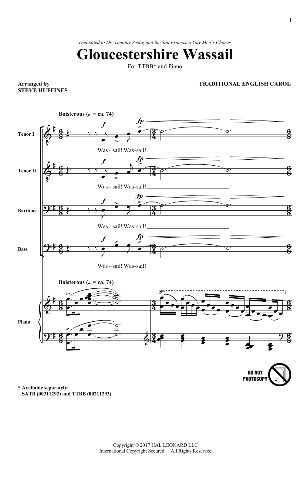 Steve Huffines Gloucestershire Wassail sheet music notes and chords arranged for SATB Choir