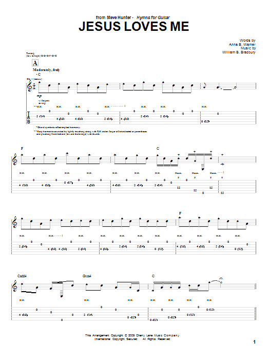 Steve Hunter Jesus Loves Me sheet music notes and chords arranged for Guitar Tab