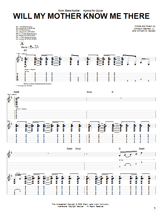 Steve Hunter Will My Mother Know Me There sheet music notes and chords arranged for Guitar Tab