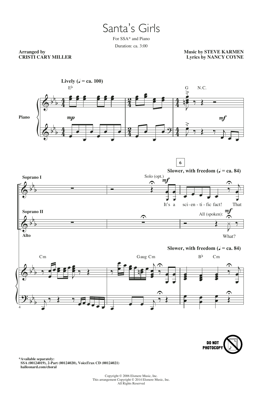 Steve Karmen Santa's Girls (arr. Cristi Cary Miller) sheet music notes and chords arranged for SSA Choir