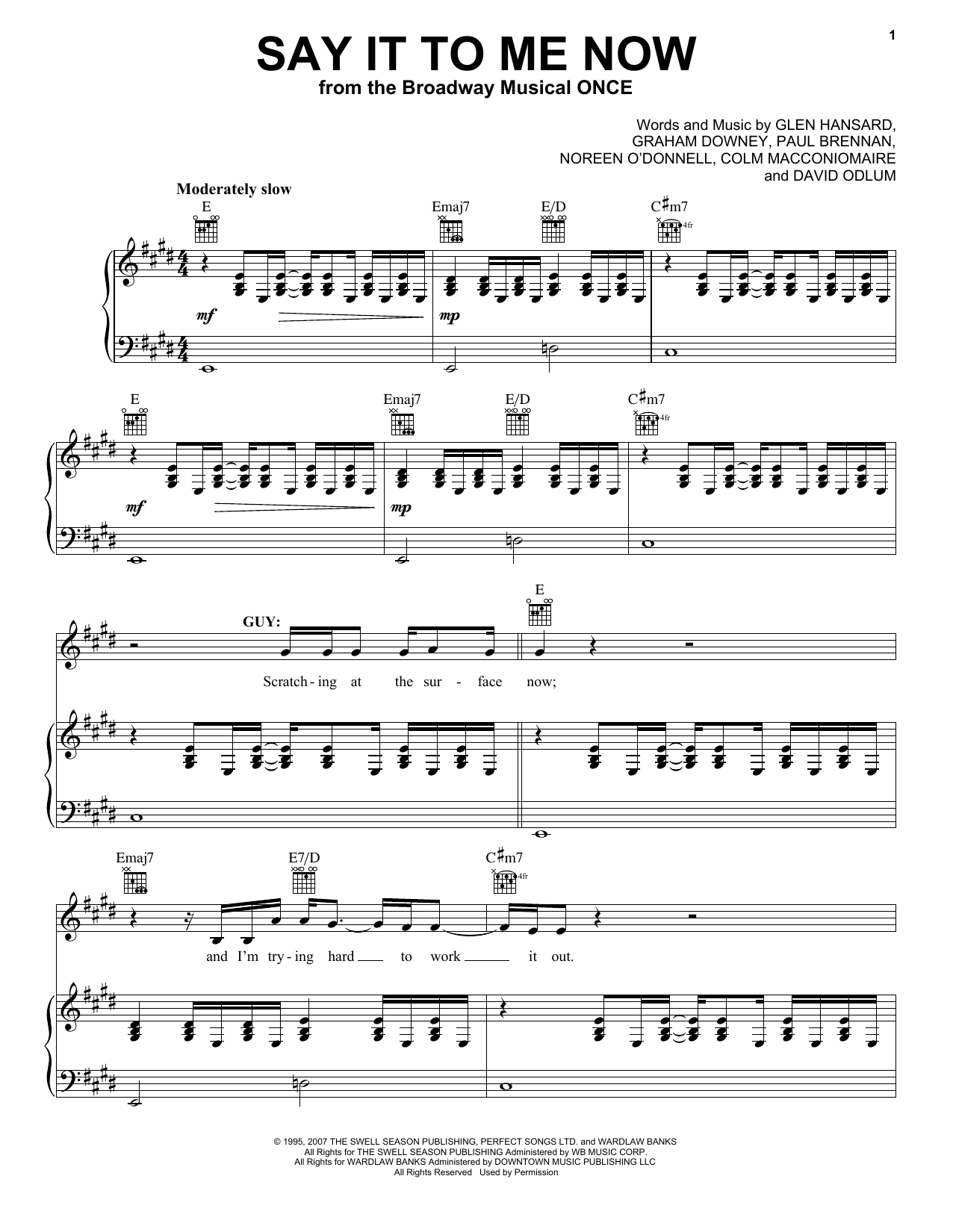 Steve Kazee Say It To Me Now (from Once: A New Musical) sheet music notes and chords arranged for Vocal Pro + Piano/Guitar