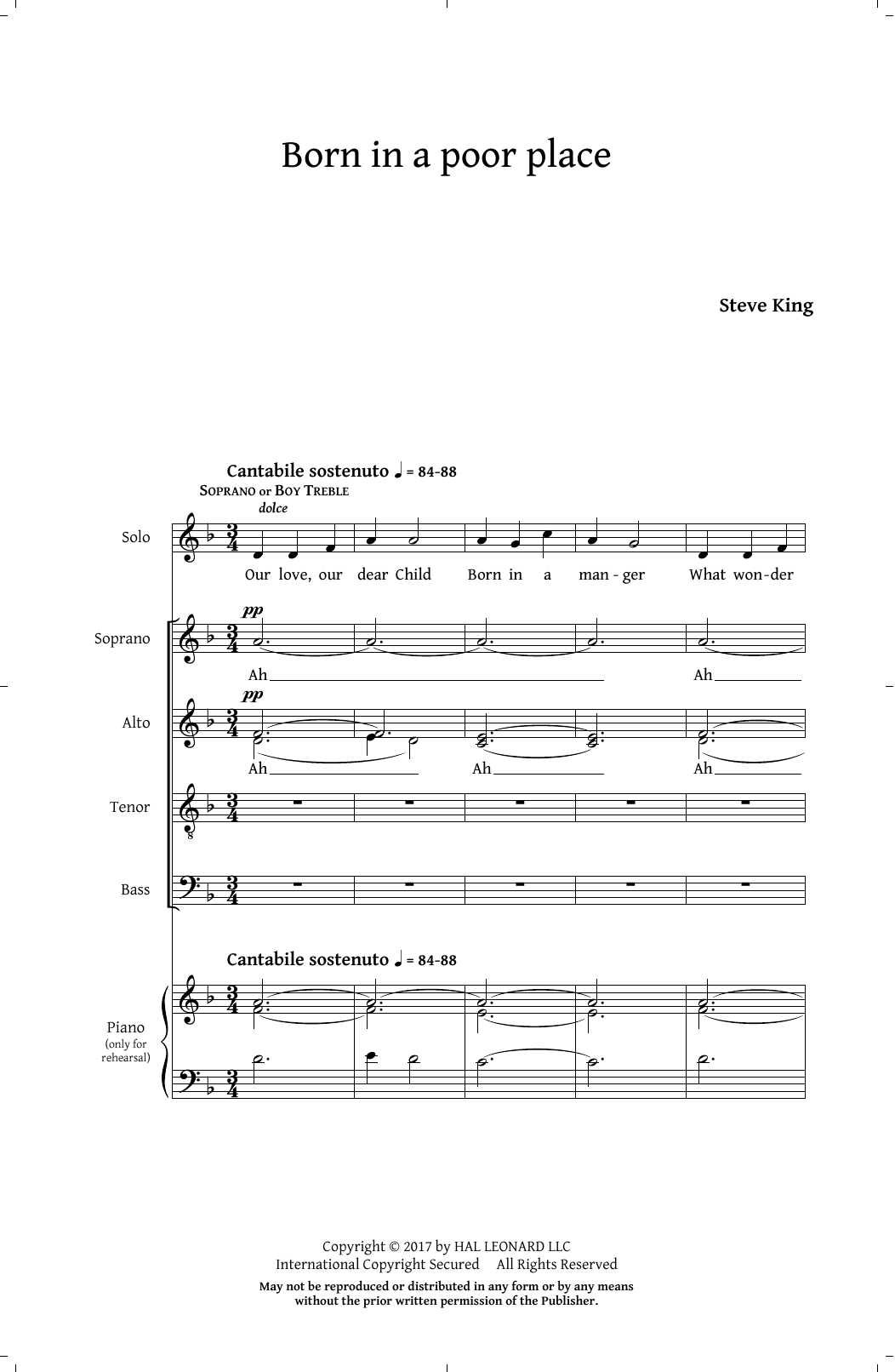Steve King Born In A Poor Place sheet music notes and chords arranged for SATB Choir
