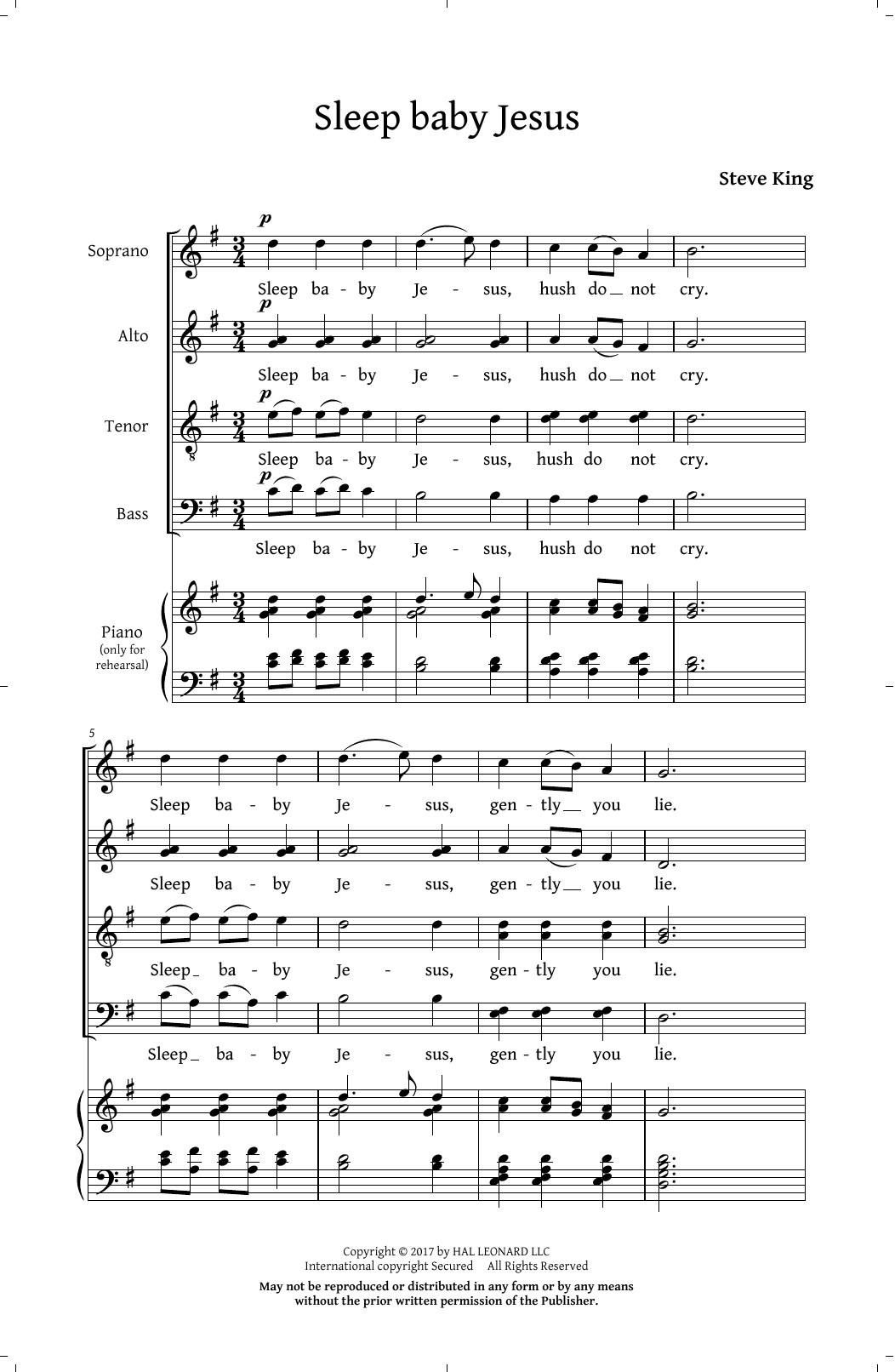 Steve King Sleep Baby Jesus sheet music notes and chords arranged for SATB Choir