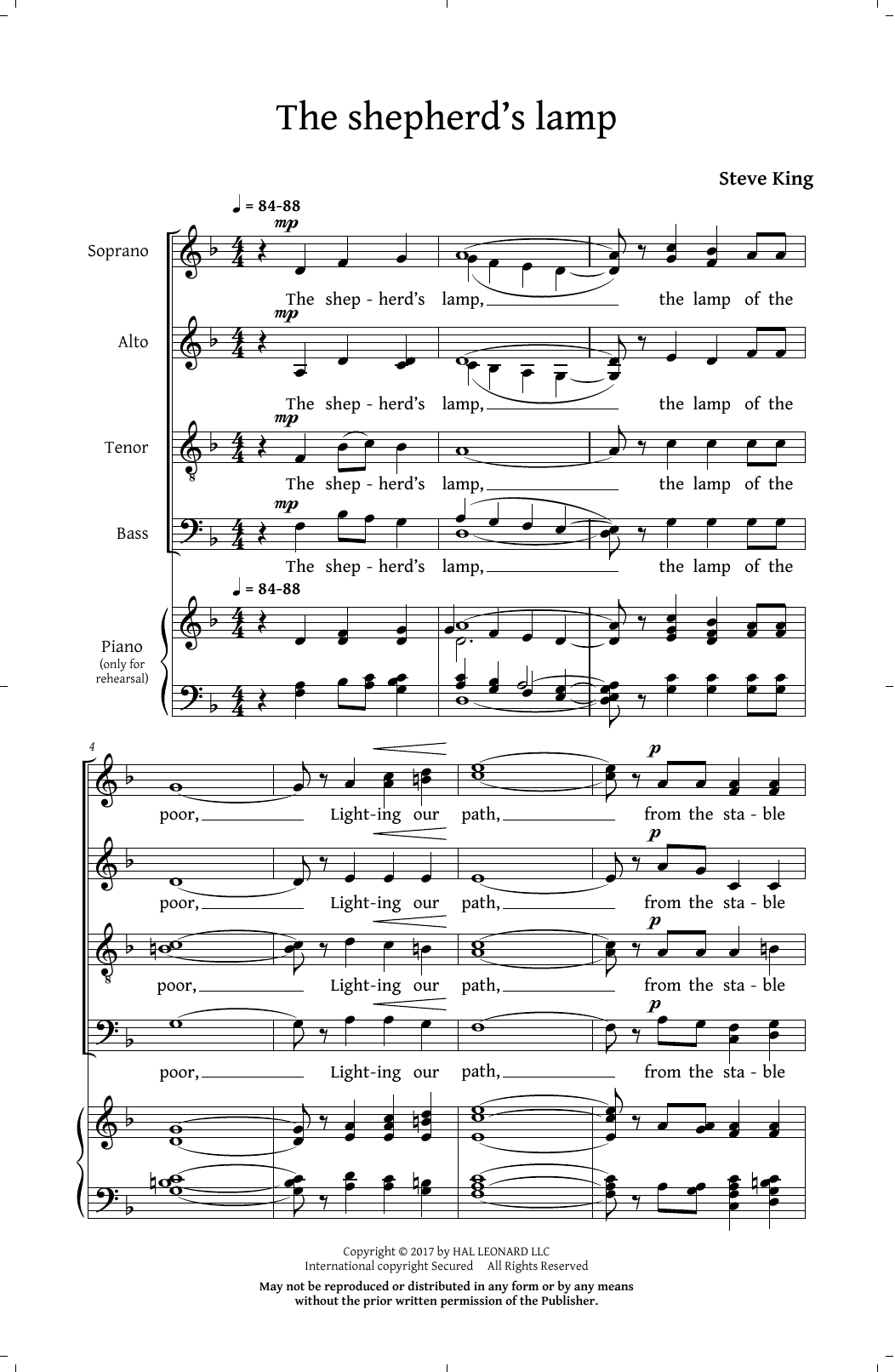Steve King The Shepherd's Lamp Carol sheet music notes and chords arranged for SATB Choir