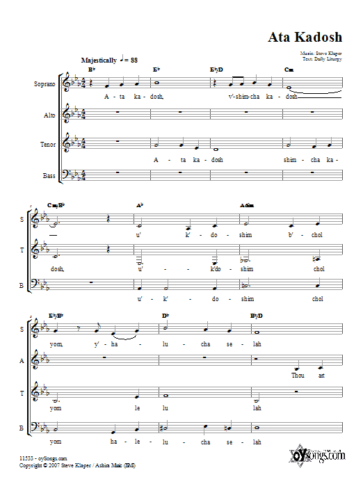 Steve Klaper Ata Kadosh sheet music notes and chords arranged for SATB Choir