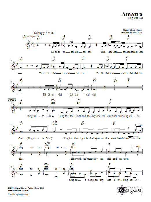 Steve Klaper Azamra sheet music notes and chords arranged for Lead Sheet / Fake Book