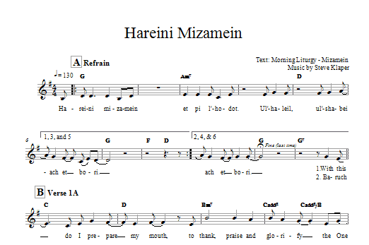 Steve Klaper Hareini Mizamein sheet music notes and chords arranged for Lead Sheet / Fake Book