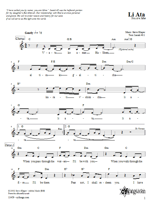 Steve Klaper Li Ata sheet music notes and chords arranged for Lead Sheet / Fake Book