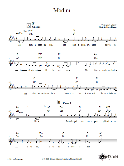 Steve Klaper Modim sheet music notes and chords arranged for Lead Sheet / Fake Book