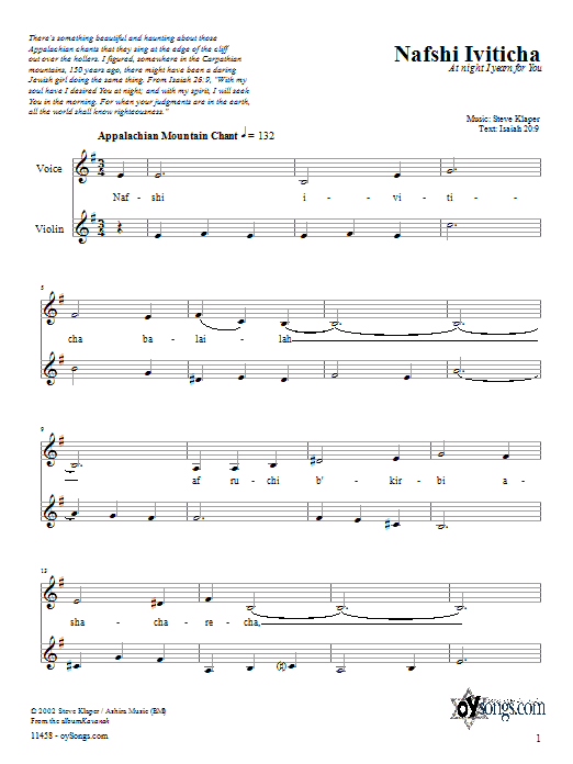 Steve Klaper Nafshi Iviticha sheet music notes and chords arranged for Choir