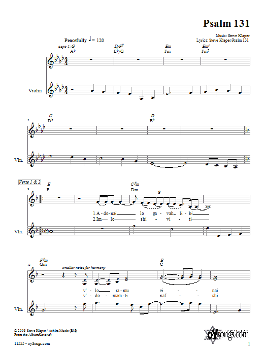 Steve Klaper Psalm 131 sheet music notes and chords arranged for Choir