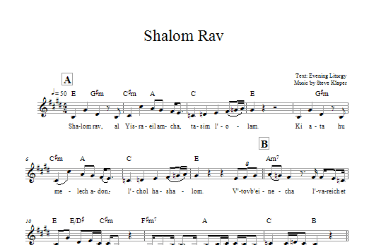 Steve Klaper Shalom Rav sheet music notes and chords arranged for Lead Sheet / Fake Book