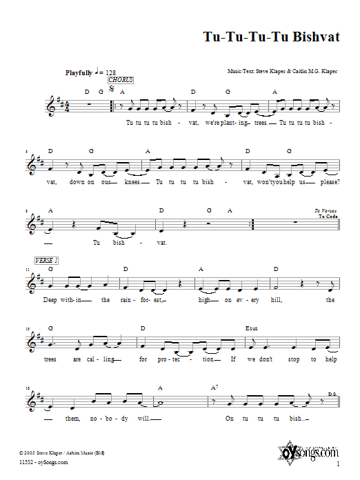 Steve Klaper Tu-Tu-Tu-Tu Bishvat sheet music notes and chords arranged for Lead Sheet / Fake Book