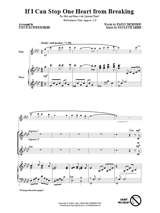 Steve Kupferschmid If I Can Stop One Heart From Breaking sheet music notes and chords arranged for SSA Choir