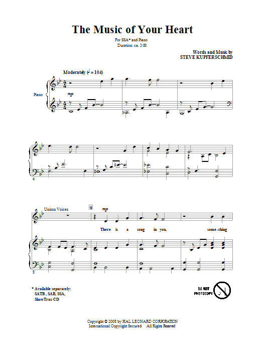 Steve Kupferschmid The Music Of Your Heart sheet music notes and chords arranged for SSA Choir