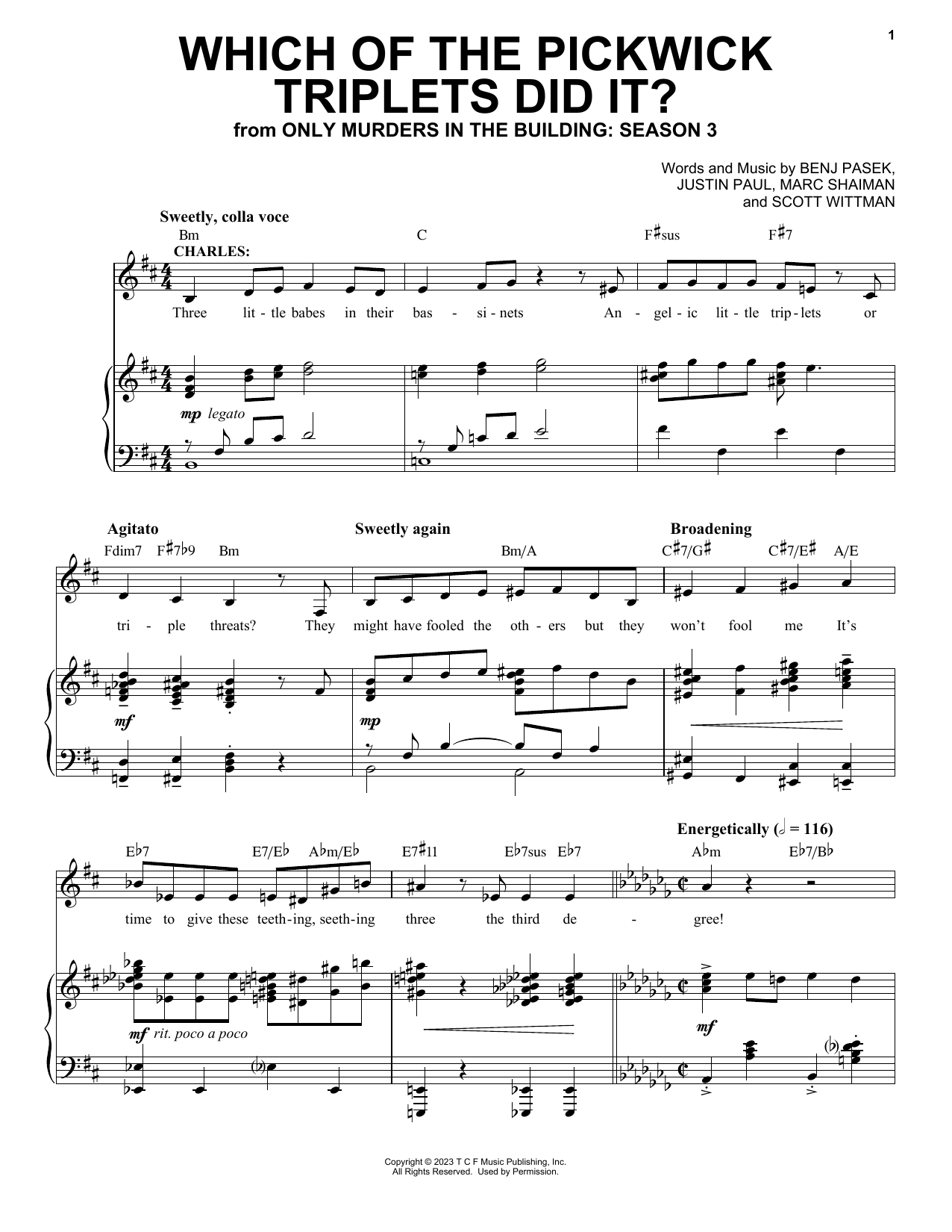 Steve Martin Which Of The Pickwick Triplets Did It? (from Only Murders In The Building: Season 3) sheet music notes and chords arranged for Piano & Vocal