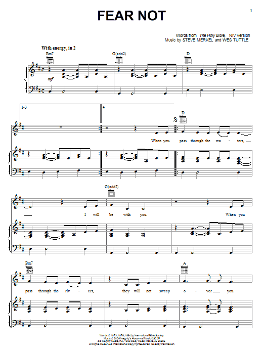 Steve Merkel Fear Not sheet music notes and chords arranged for Piano, Vocal & Guitar Chords (Right-Hand Melody)