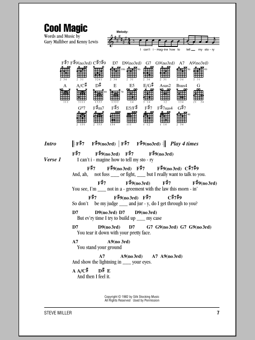 Steve Miller Band Cool Magic sheet music notes and chords arranged for Guitar Chords/Lyrics