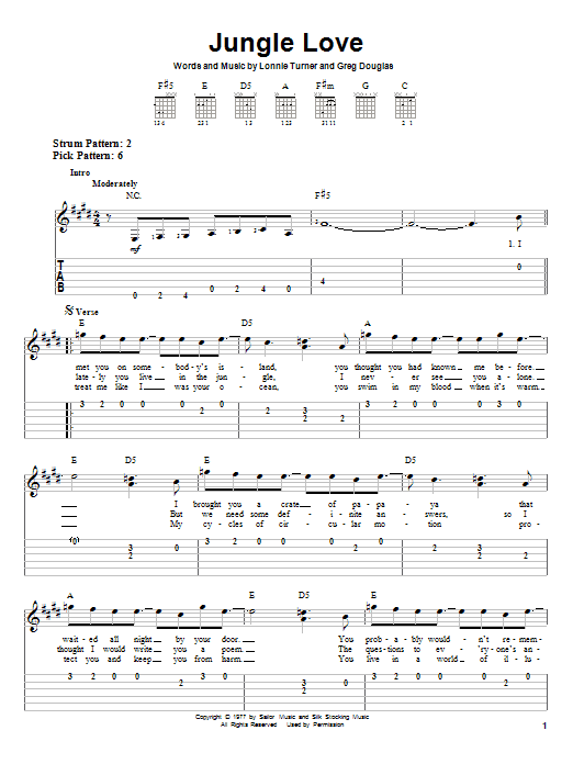 Steve Miller Band Jungle Love sheet music notes and chords arranged for Guitar Chords/Lyrics