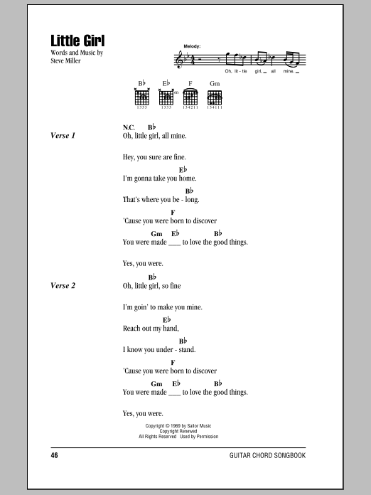 Steve Miller Band Little Girl sheet music notes and chords arranged for Guitar Chords/Lyrics