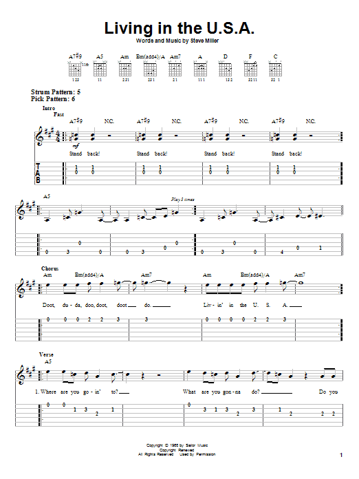 Steve Miller Band Living In The U.S.A. sheet music notes and chords arranged for Harmonica