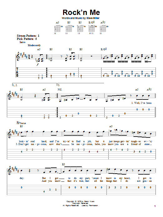 Steve Miller Band Rock'n Me sheet music notes and chords arranged for Guitar Lead Sheet