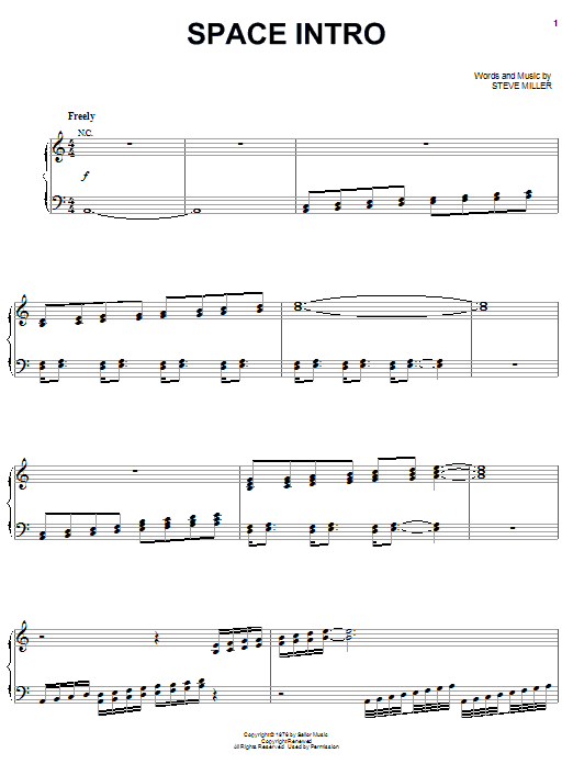 Steve Miller Band Space Intro sheet music notes and chords arranged for Piano, Vocal & Guitar Chords (Right-Hand Melody)