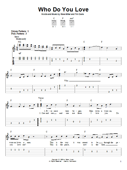 Steve Miller Band Who Do You Love sheet music notes and chords arranged for Guitar Chords/Lyrics