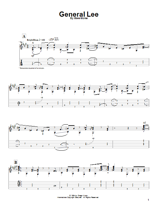 Steve Morse General Lee sheet music notes and chords arranged for Guitar Tab