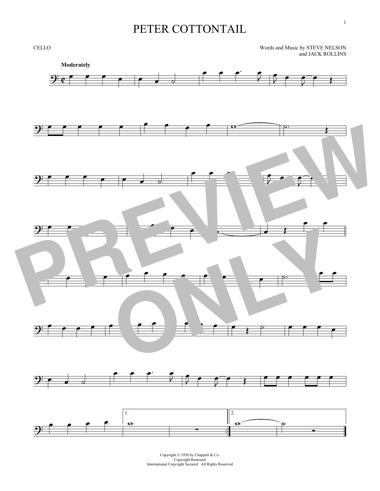 Steve Nelson & Jack Rollins Peter Cottontail sheet music notes and chords arranged for Cello Solo