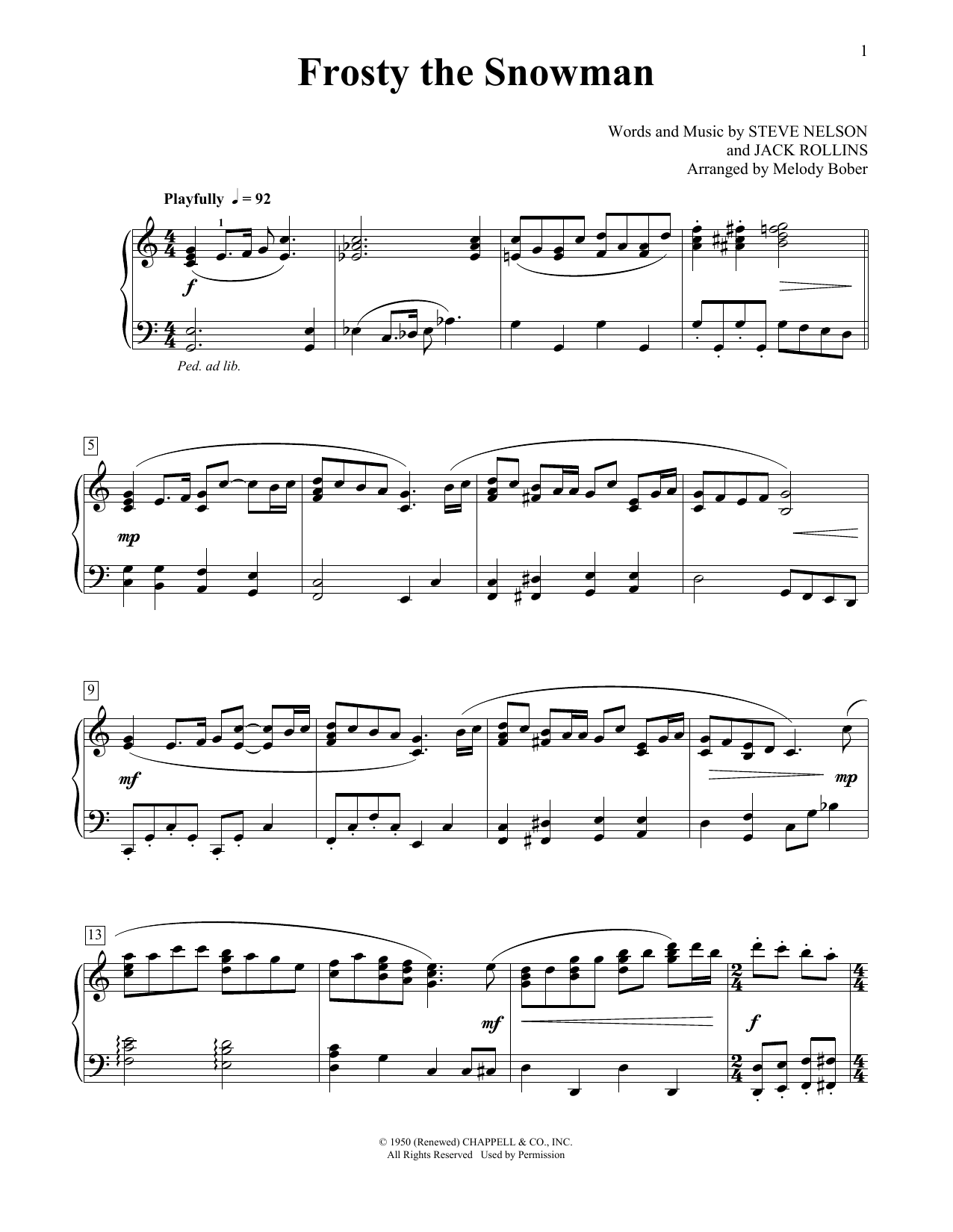 Steve Nelson Frosty The Snowman sheet music notes and chords arranged for Piano Duet