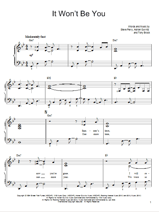 Steve Perry It Won't Be You sheet music notes and chords arranged for Easy Piano