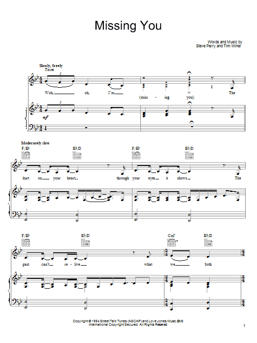 Steve Perry Missing You sheet music notes and chords arranged for Easy Piano