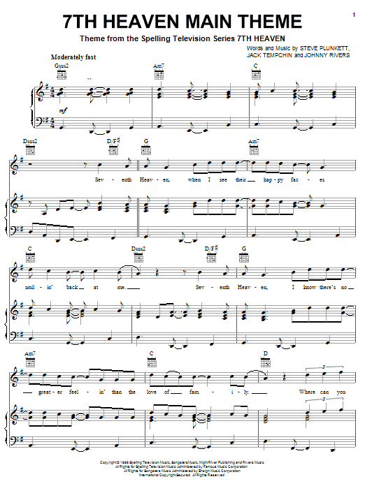 Steve Plunkett 7th Heaven Main Theme sheet music notes and chords arranged for Lead Sheet / Fake Book