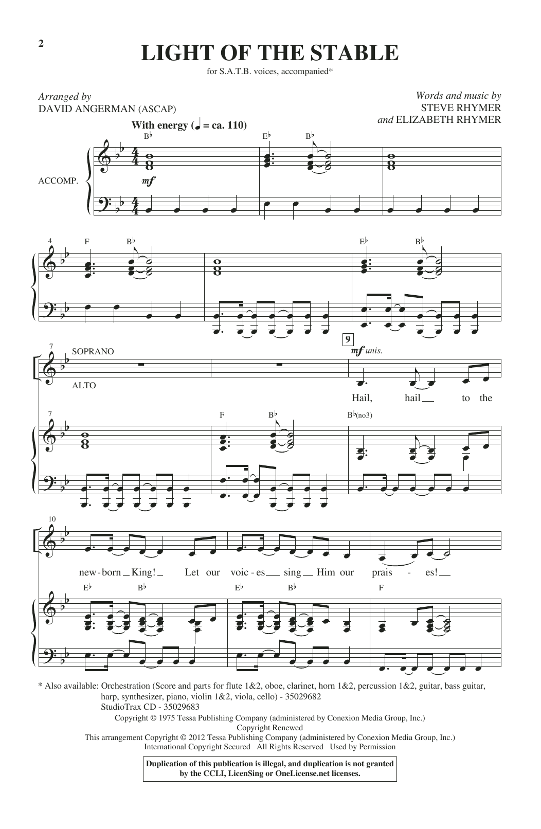 Steve Rhymer and Elizabeth Rhymer Light Of The Stable (from All Is Well) (arr. David Angerman) sheet music notes and chords arranged for SATB Choir