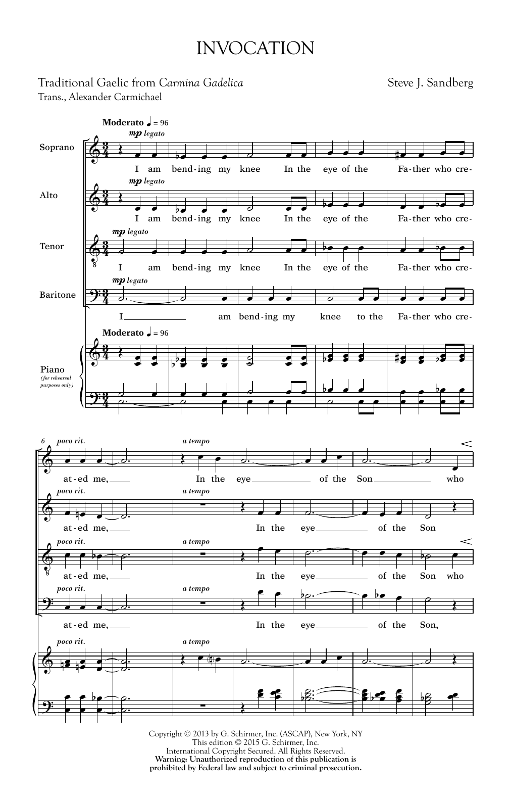 Steve Sandberg Invocation sheet music notes and chords arranged for SATB Choir