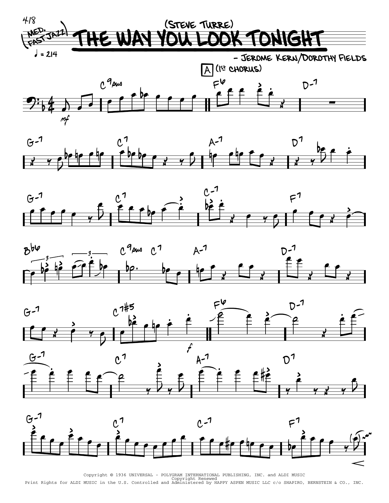 Steve Turre The Way You Look Tonight (solo only) sheet music notes and chords arranged for Real Book – Melody & Chords