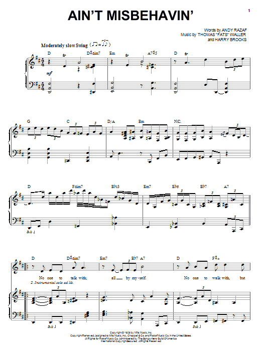 Steve Tyrell Ain't Misbehavin' sheet music notes and chords arranged for Piano & Vocal