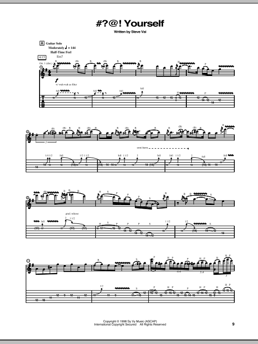 Steve Vai #?@! Yourself sheet music notes and chords arranged for Guitar Tab