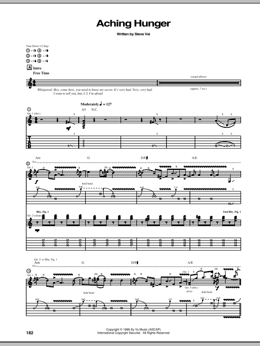 Steve Vai Aching Hunger sheet music notes and chords arranged for Guitar Tab