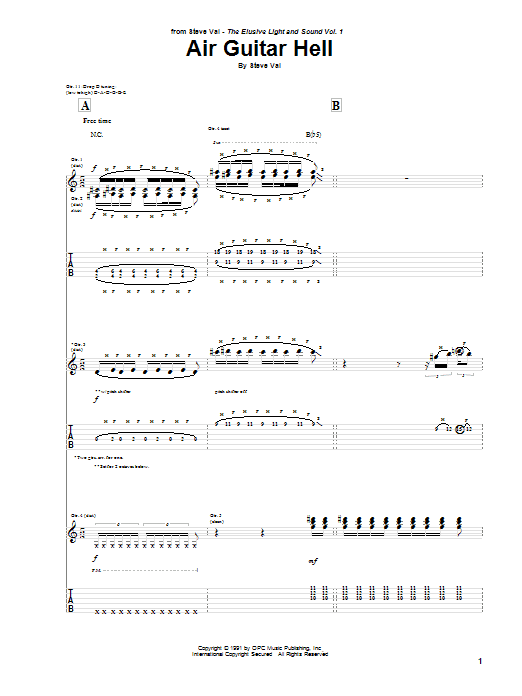 Steve Vai Air Guitar Hell sheet music notes and chords arranged for Guitar Tab