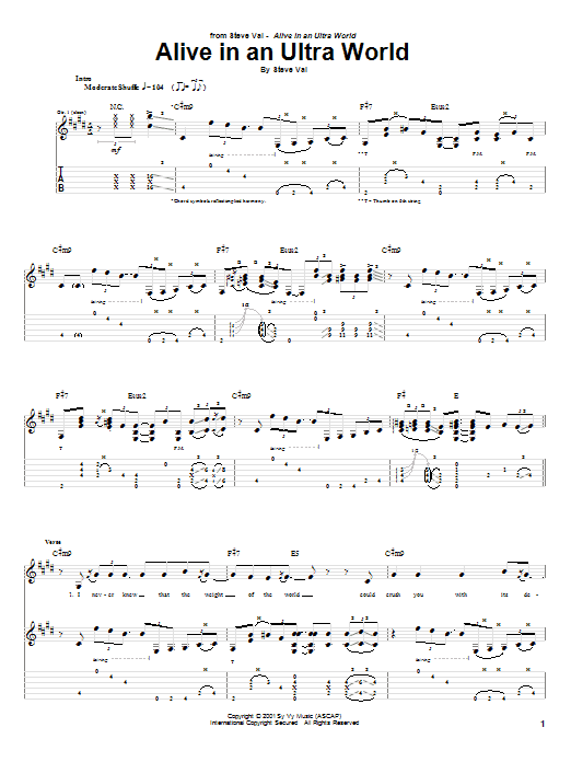 Steve Vai Alive In An Ultra World sheet music notes and chords arranged for Guitar Tab