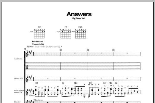 Steve Vai Answers sheet music notes and chords arranged for Guitar Tab
