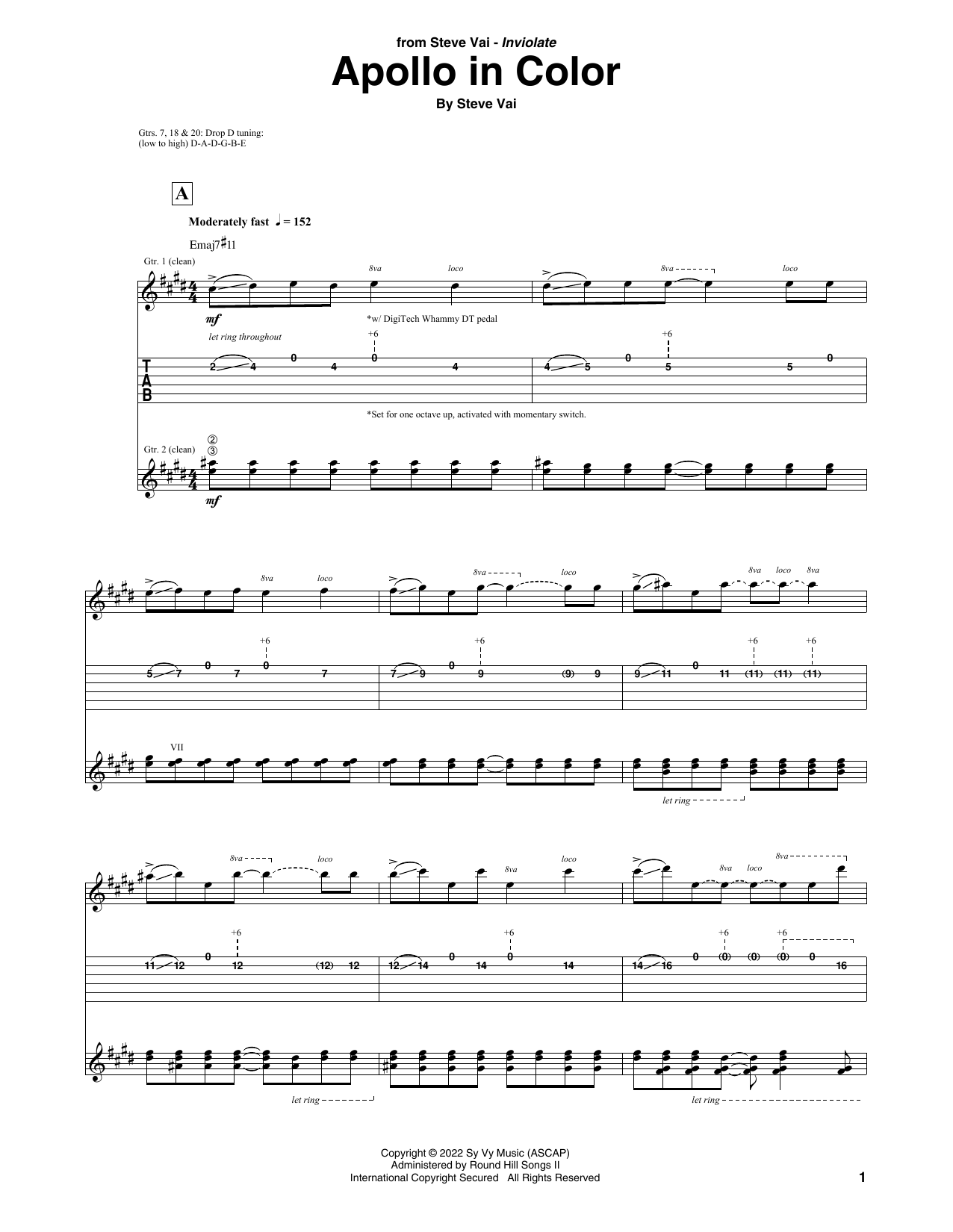Steve Vai Apollo In Color sheet music notes and chords arranged for Guitar Tab