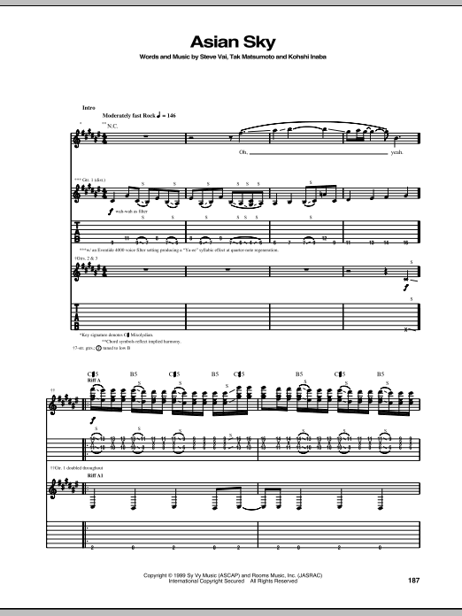 Steve Vai Asian Sky sheet music notes and chords arranged for Guitar Tab
