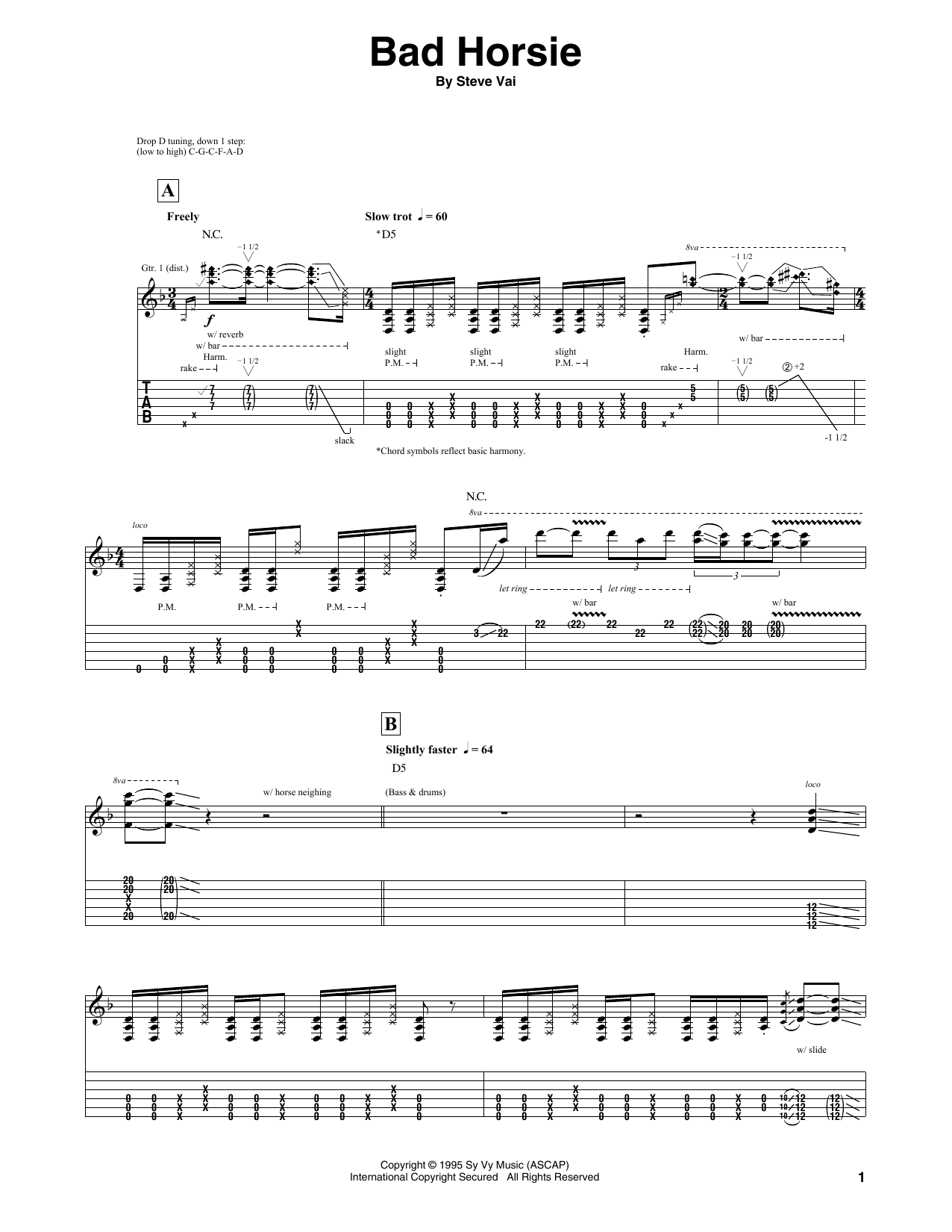 Steve Vai Bad Horsie sheet music notes and chords arranged for Guitar Tab
