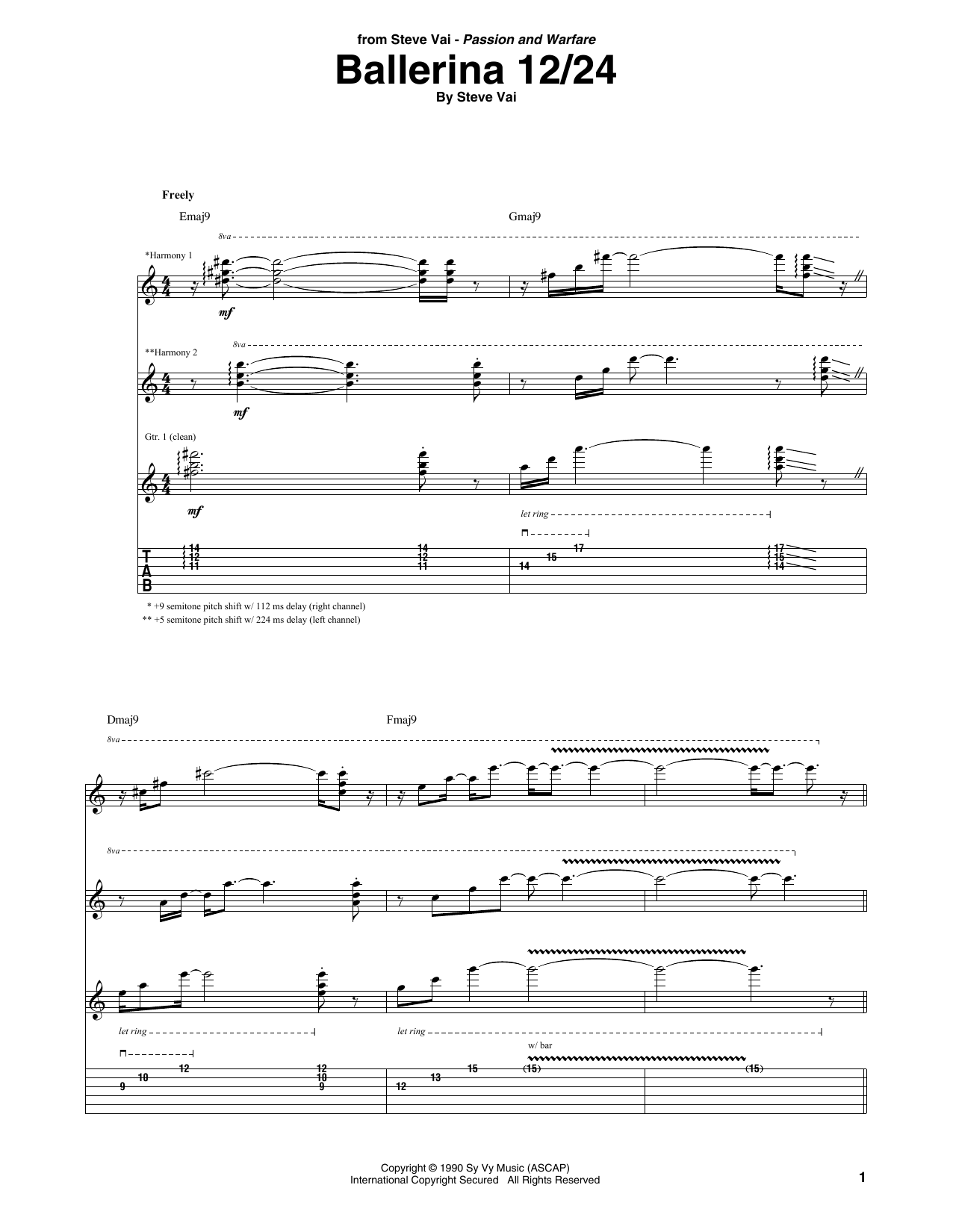 Steve Vai Ballerina 12/24 sheet music notes and chords arranged for Guitar Tab